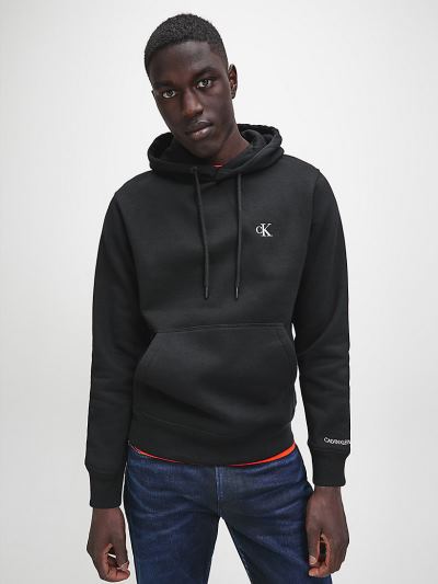 Calvin Klein Ruhák HU602081 | Calvin Klein Cotton Blend Fleece Férfi Kapucnis Pulóver Fekete